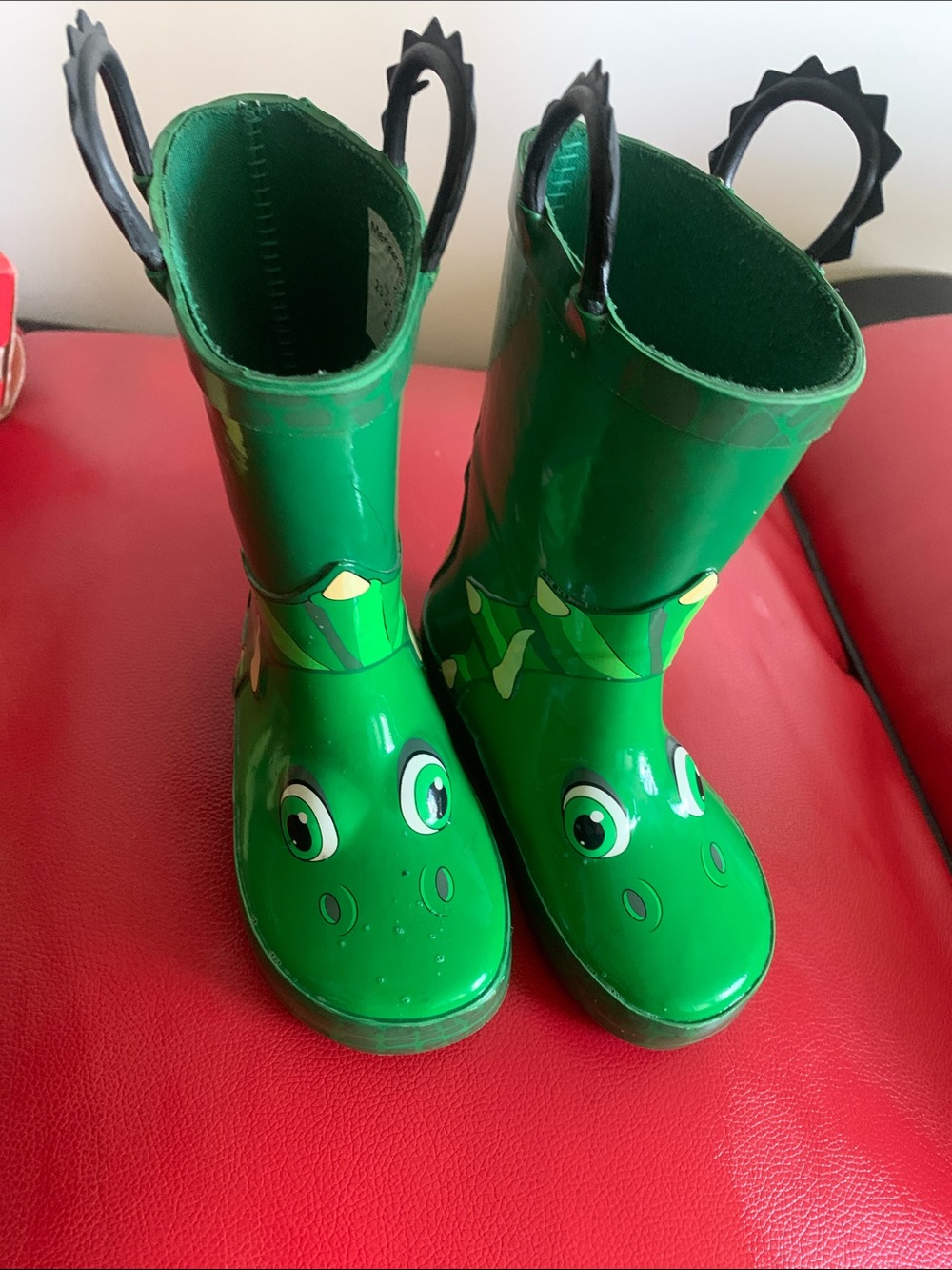 Kids Green Dragon Rain & Snow Boots with Easy Pull Handles